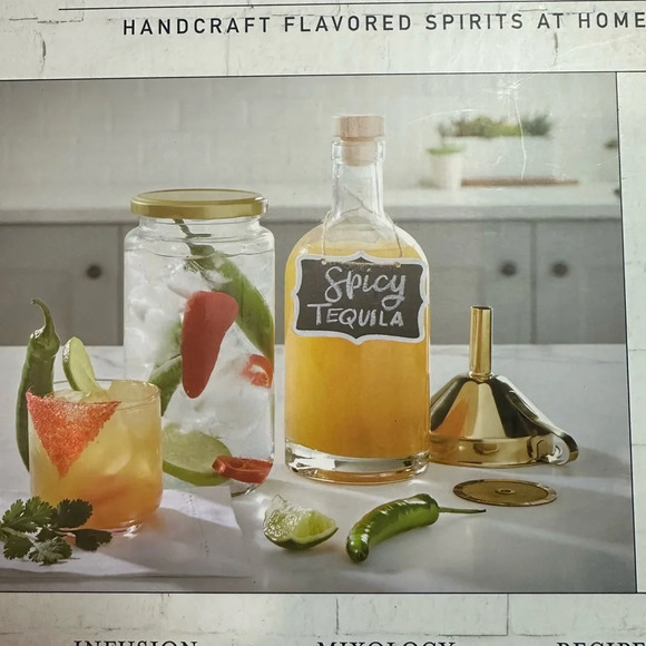 Libations Infusion Kit - glass jar w/ lid, glasss bottle with cork, gold funnel - Picture 3 of 10